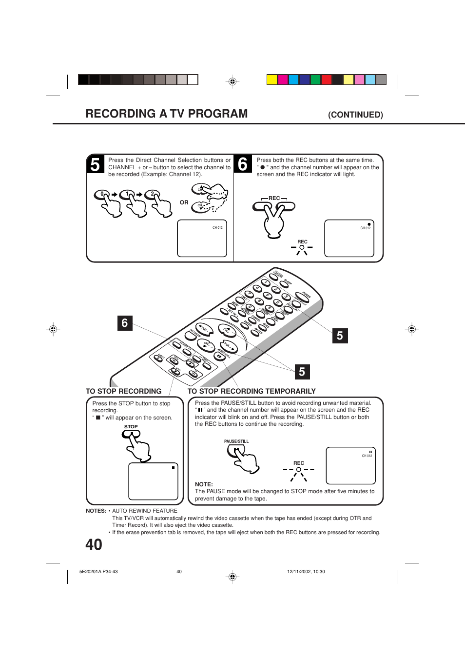 Recording a tv program, Continued) | Toshiba Television/Vcr Combination MV13N3 User Manual | Page 42 / 56