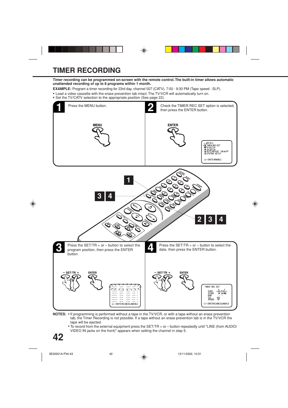 Timer recording | Toshiba Television/Vcr Combination MV13N3 User Manual | Page 44 / 56