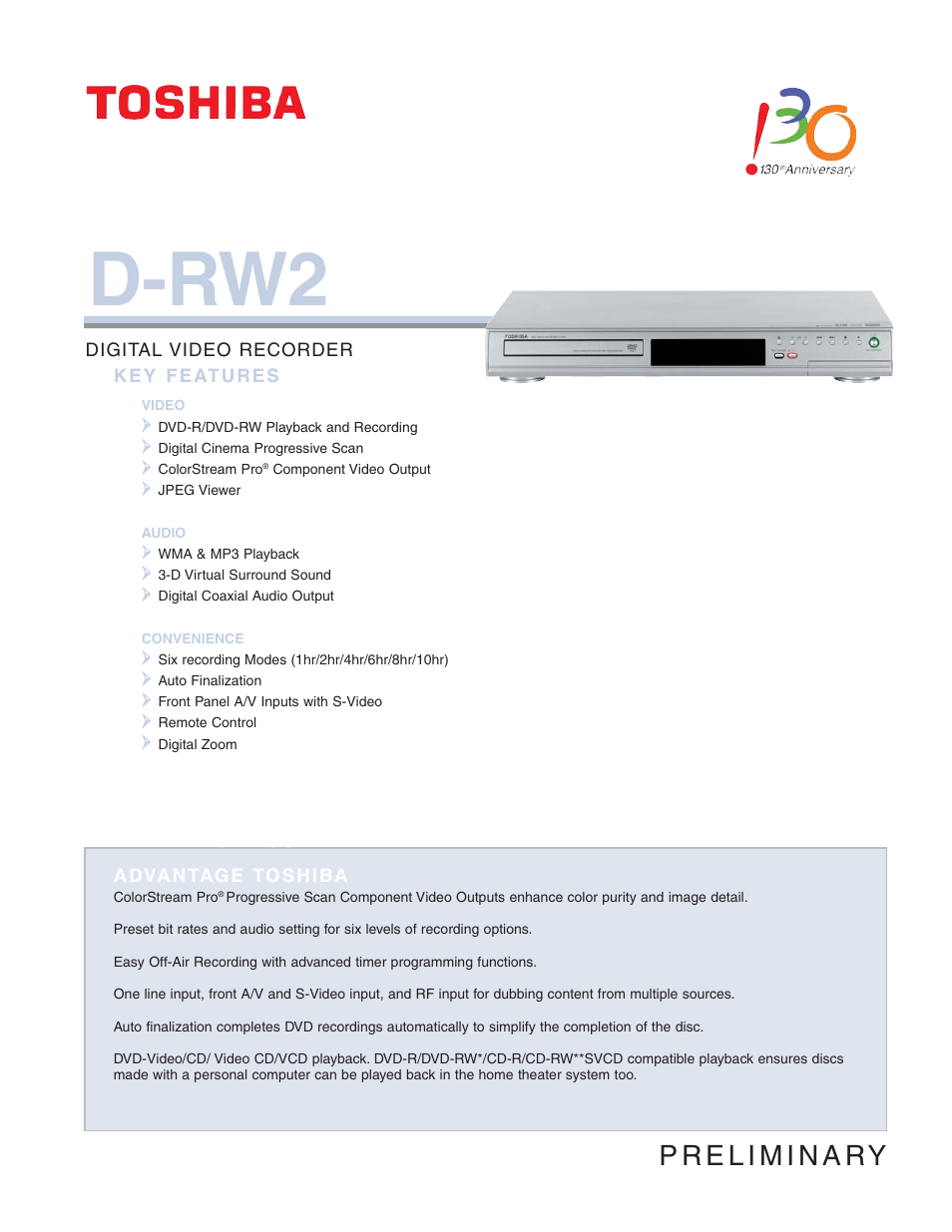 Toshiba D-RW2 User Manual | 2 pages