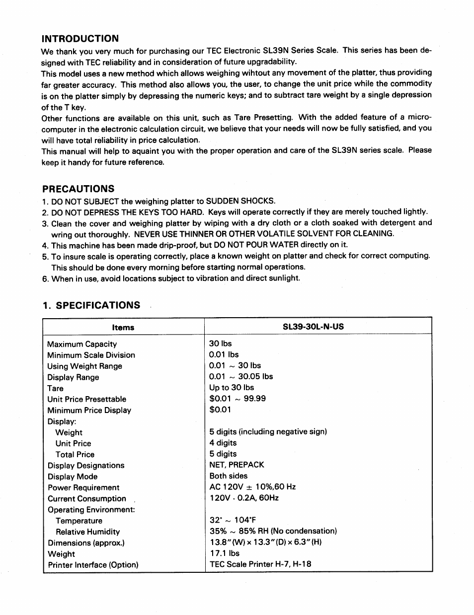 Introduction, Precautions, Specifications | Toshiba SL39N Series User Manual | Page 6 / 18