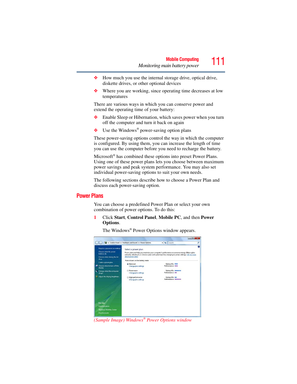 Power plans, There are, Power plans” on | Toshiba SATELLITE M300 User Manual | Page 111 / 232