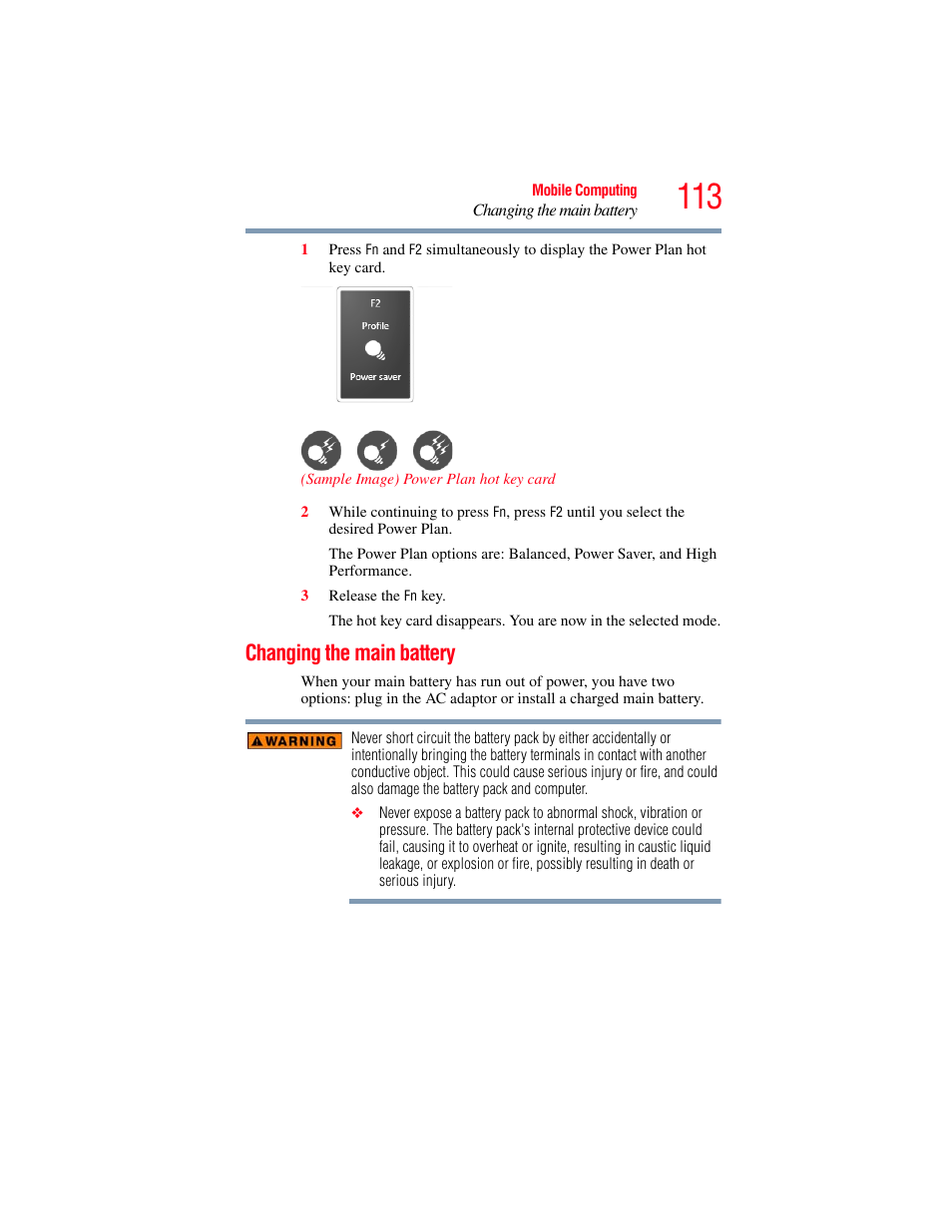 Changing the main battery | Toshiba SATELLITE M300 User Manual | Page 113 / 232