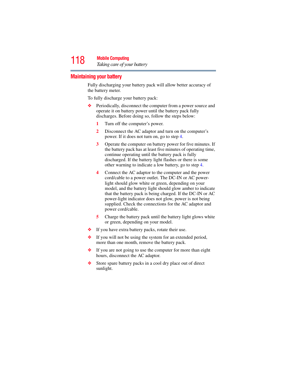 Maintaining your battery | Toshiba SATELLITE M300 User Manual | Page 118 / 232
