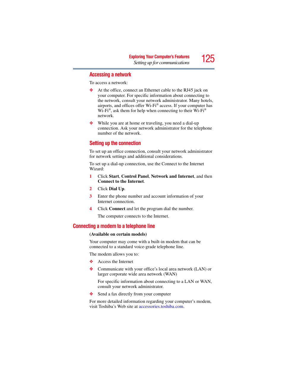 Connecting a modem to a telephone line | Toshiba SATELLITE M300 User Manual | Page 125 / 232