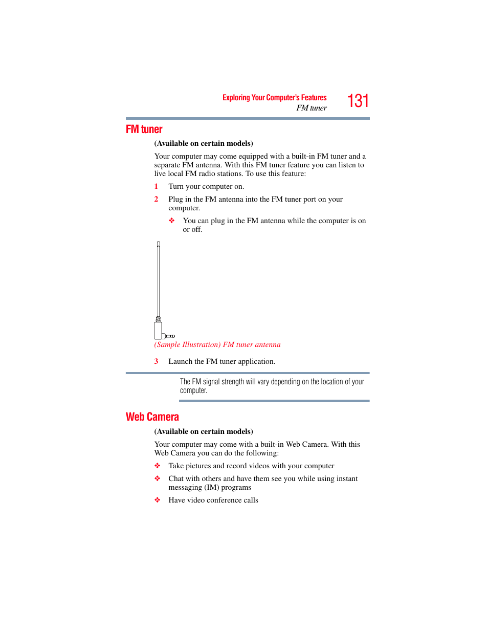 Fm tuner, Web camera, Fm tuner web camera | Toshiba SATELLITE M300 User Manual | Page 131 / 232