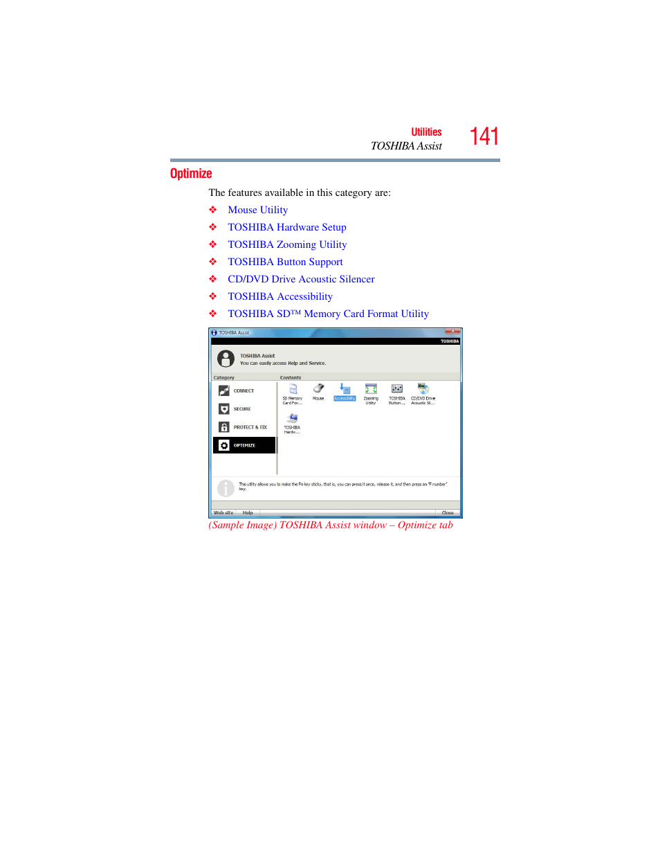 Optimize | Toshiba SATELLITE M300 User Manual | Page 141 / 232