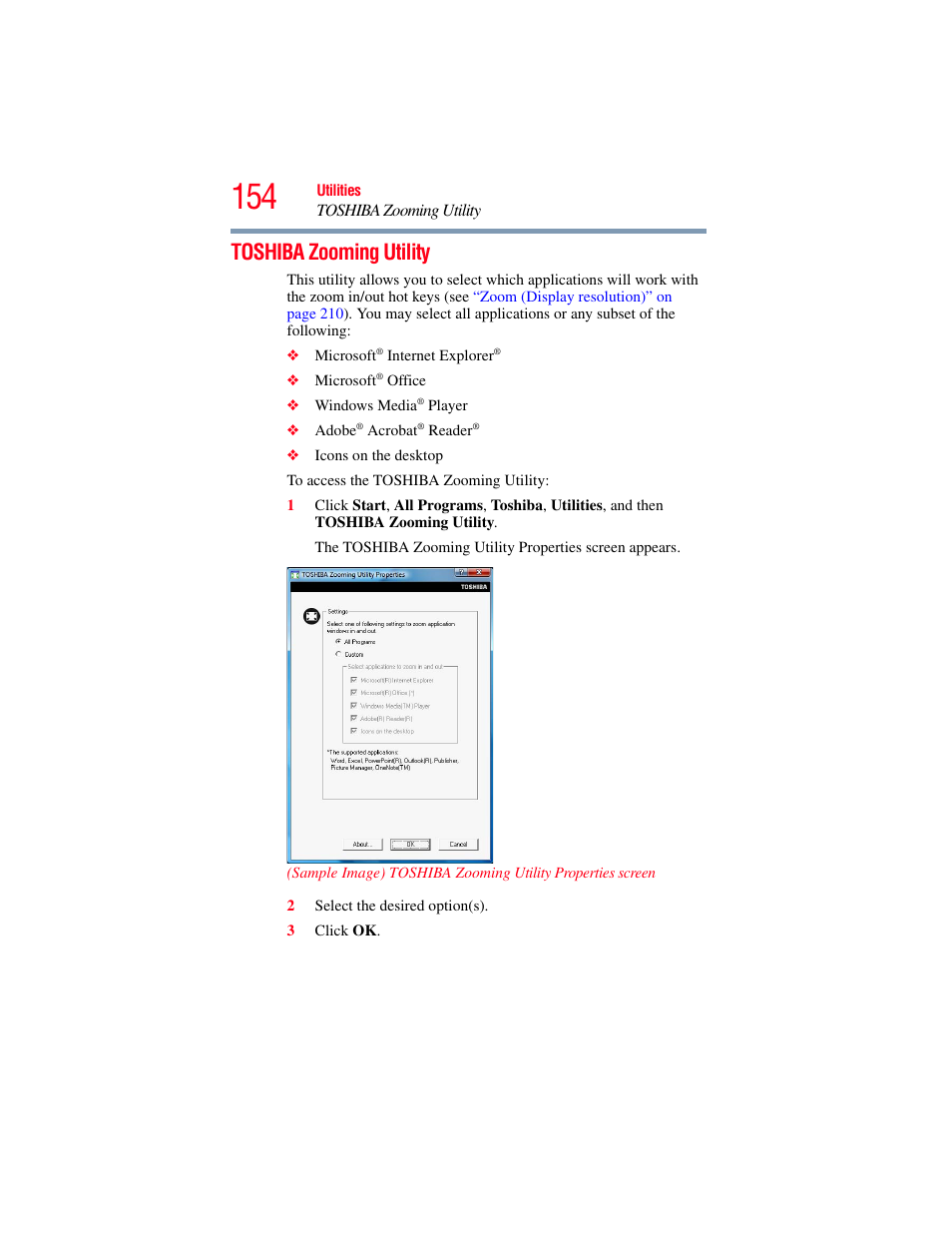 Toshiba zooming utility | Toshiba SATELLITE M300 User Manual | Page 154 / 232