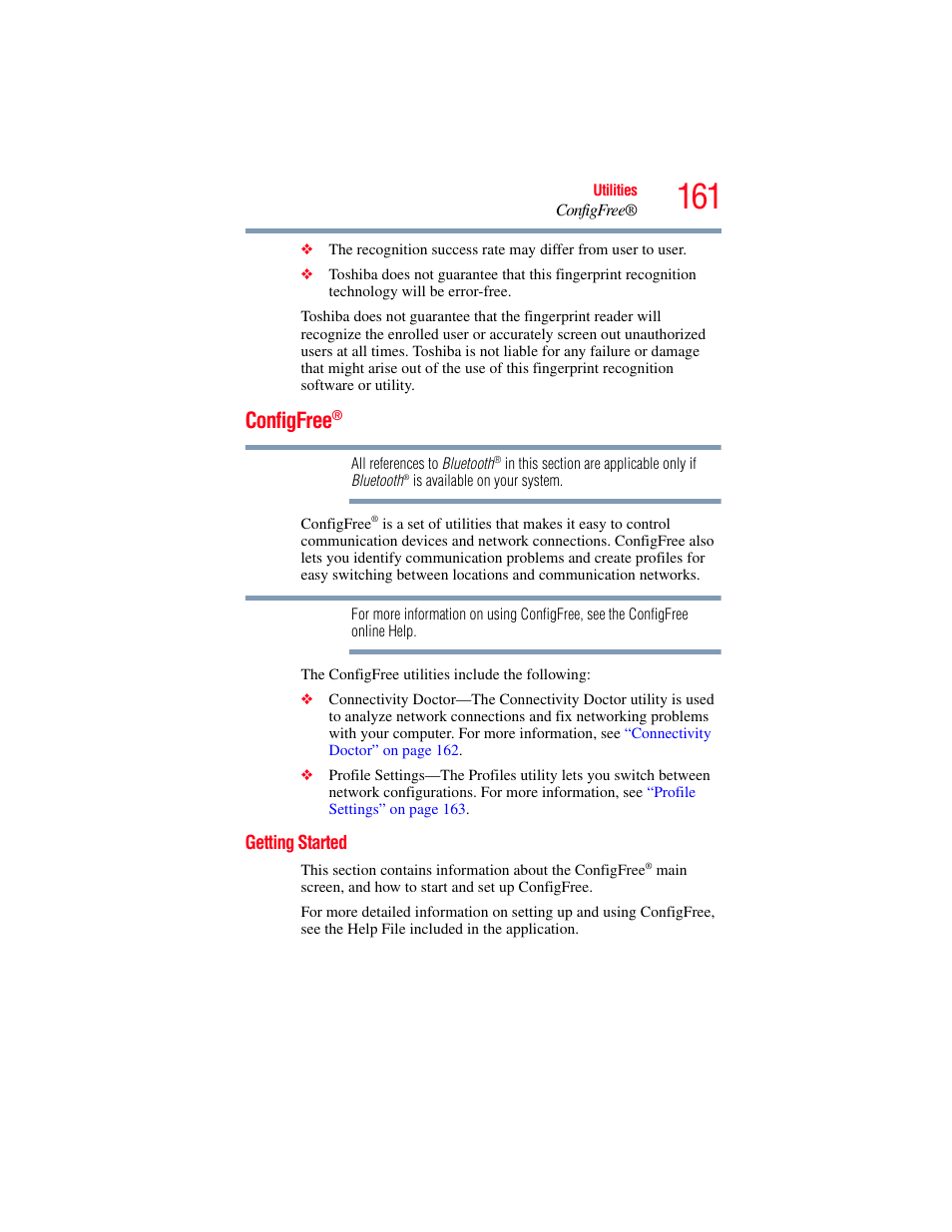 Configfree, Getting started | Toshiba SATELLITE M300 User Manual | Page 161 / 232