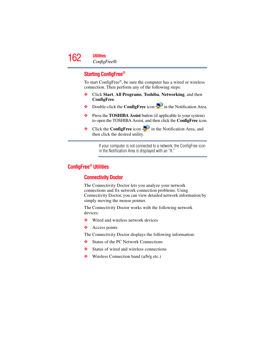 Configfree® utilities, Configfree, Connectivity | Toshiba SATELLITE M300 User Manual | Page 162 / 232