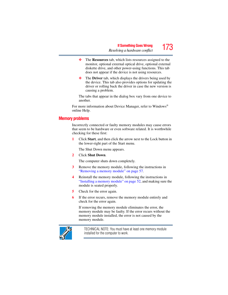 Memory problems | Toshiba SATELLITE M300 User Manual | Page 173 / 232