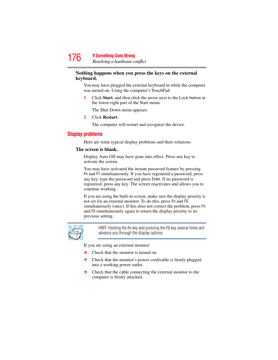 Display problems | Toshiba SATELLITE M300 User Manual | Page 176 / 232