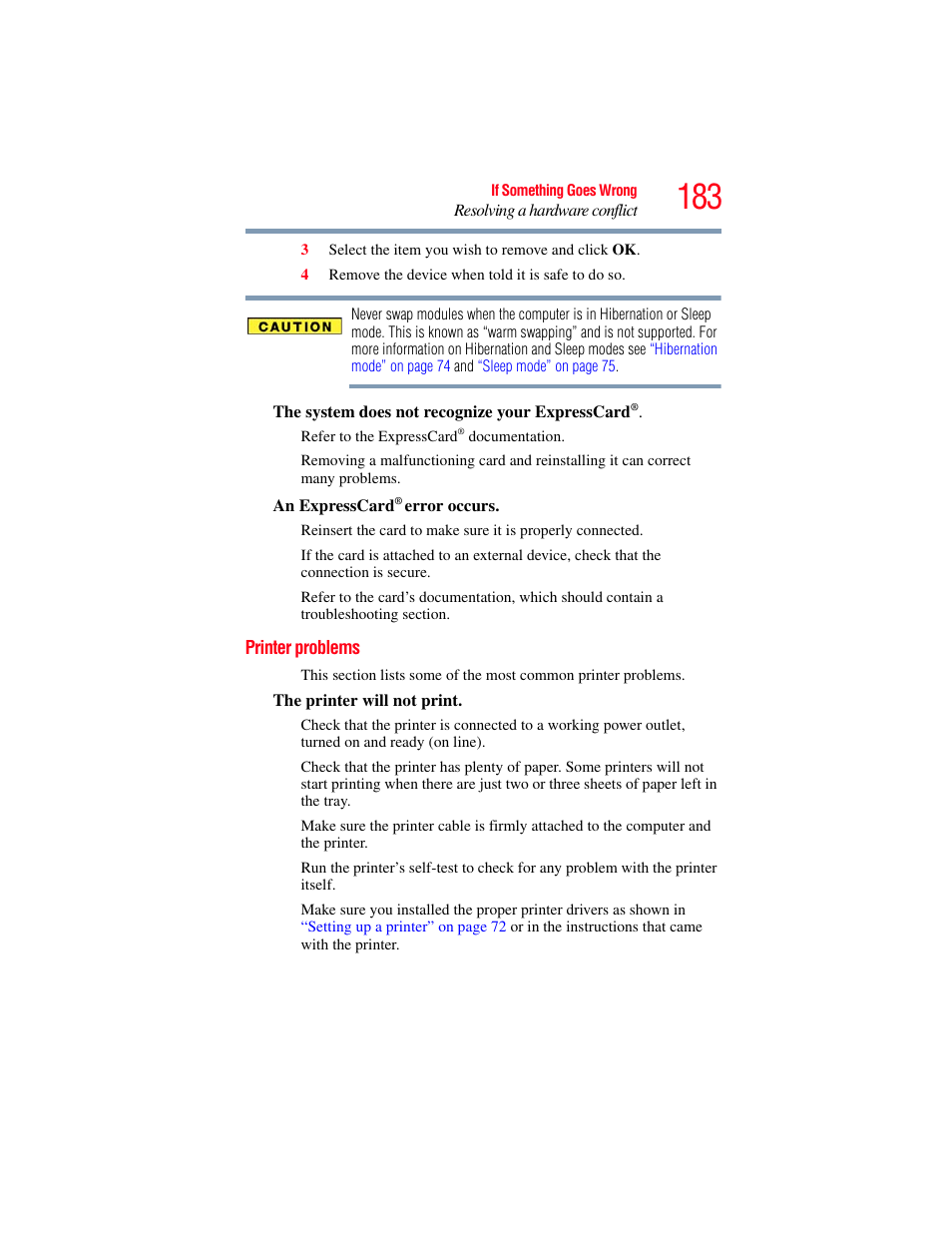 Printer problems | Toshiba SATELLITE M300 User Manual | Page 183 / 232