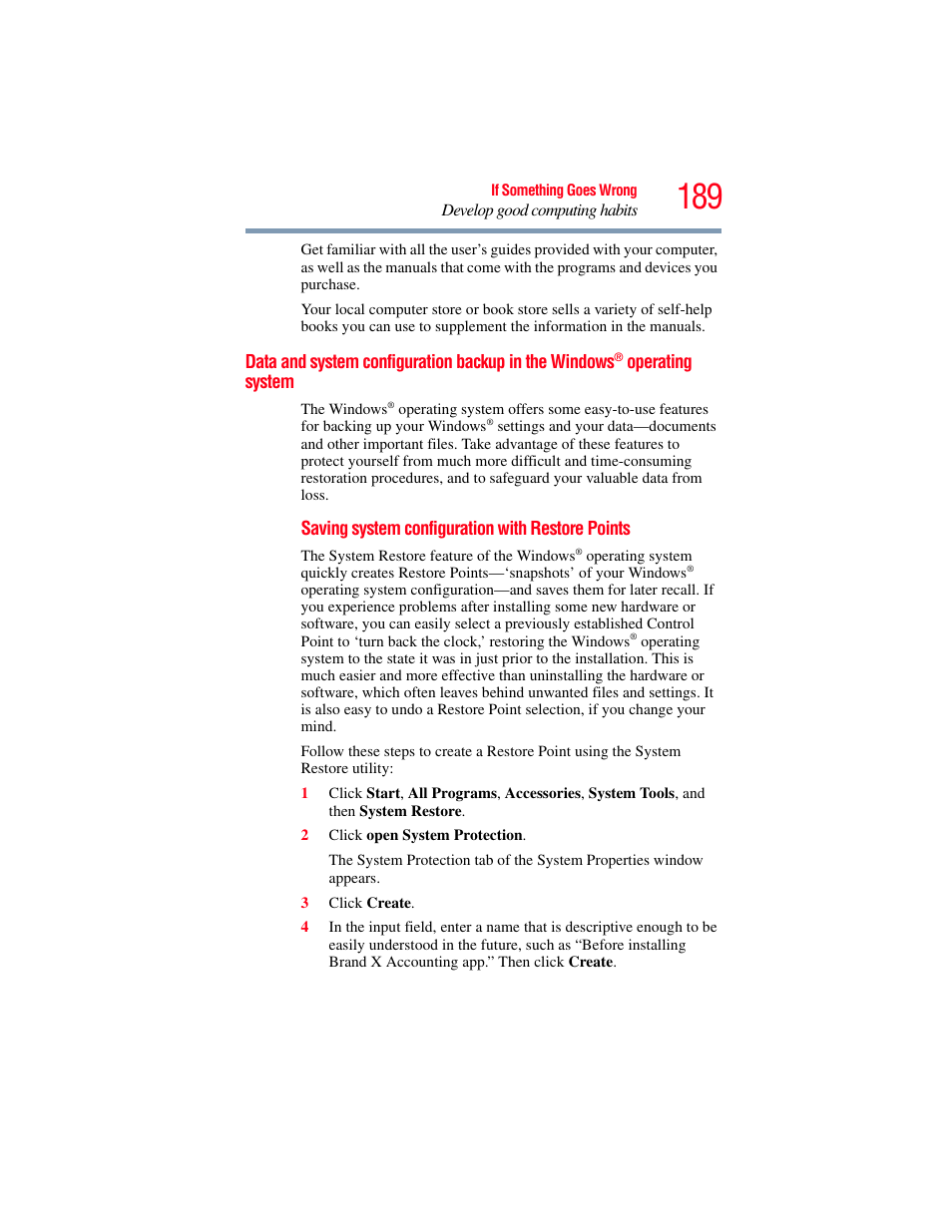 Data and system configuration backup in, The windows, Data and system configuration backup in the | Windows | Toshiba SATELLITE M300 User Manual | Page 189 / 232