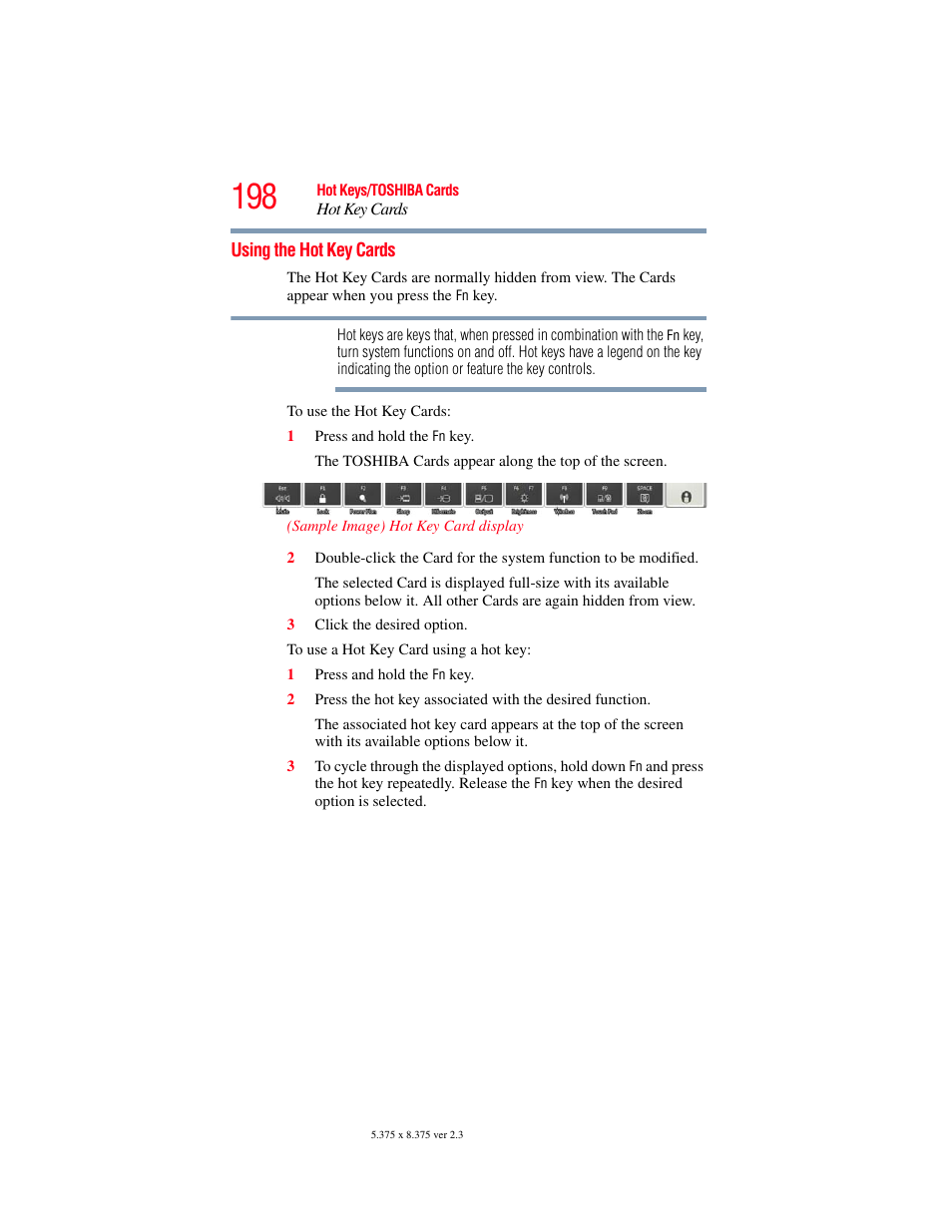 Using the hot key cards | Toshiba SATELLITE M300 User Manual | Page 198 / 232