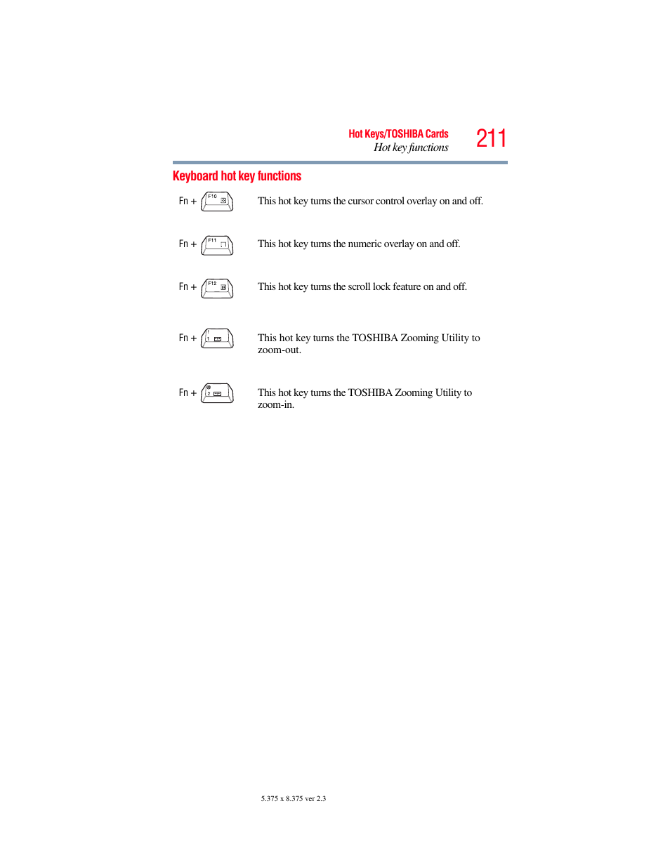 Keyboard hot key functions | Toshiba SATELLITE M300 User Manual | Page 211 / 232