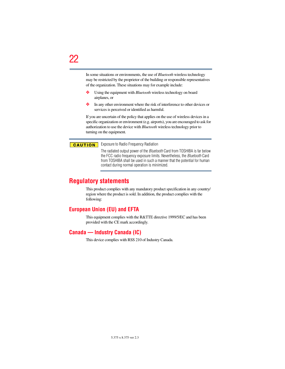 Regulatory statements | Toshiba SATELLITE M300 User Manual | Page 22 / 232