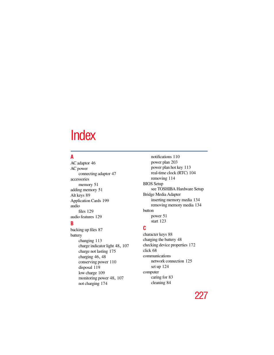 Index | Toshiba SATELLITE M300 User Manual | Page 227 / 232
