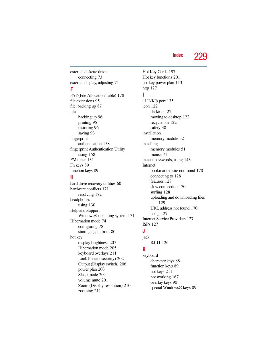 Toshiba SATELLITE M300 User Manual | Page 229 / 232