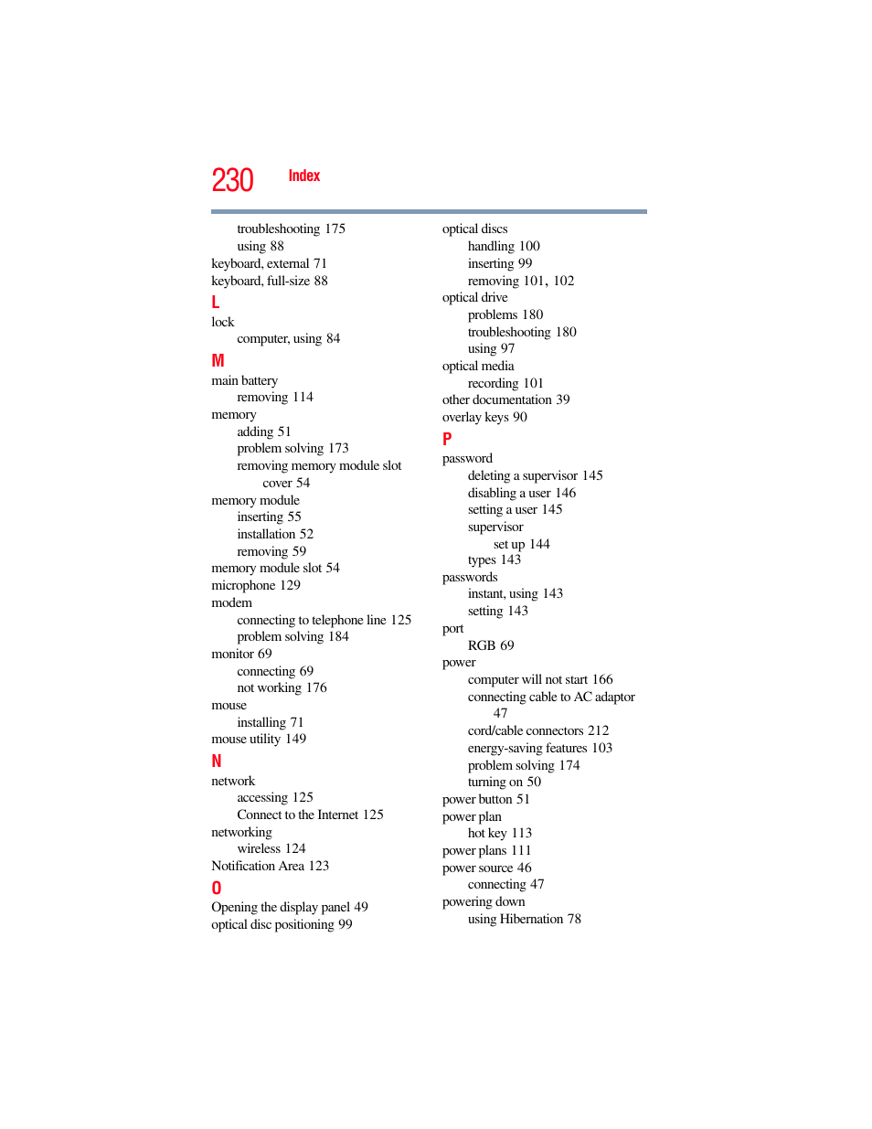 Toshiba SATELLITE M300 User Manual | Page 230 / 232