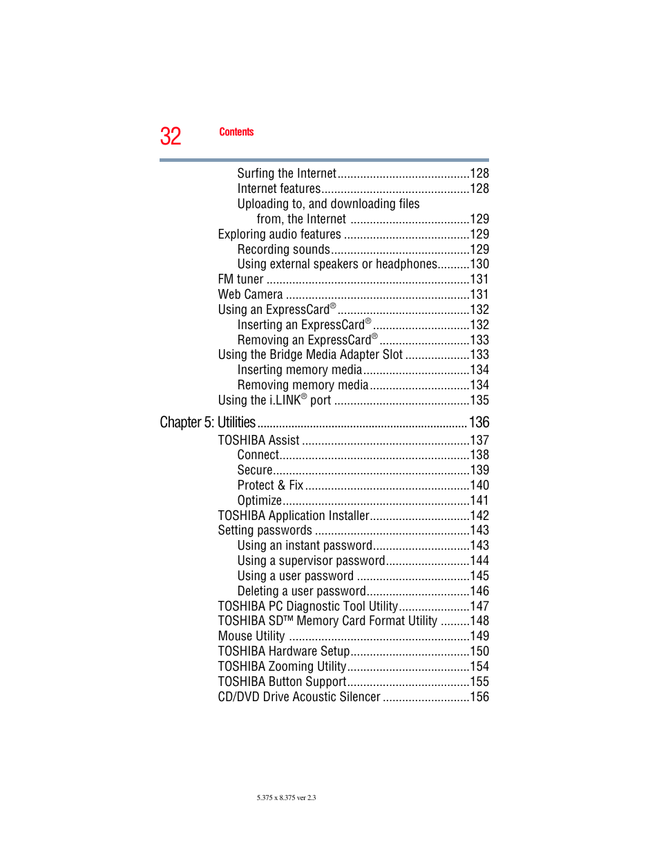 Chapter 5: utilities | Toshiba SATELLITE M300 User Manual | Page 32 / 232