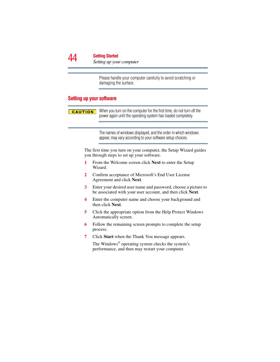 Setting up your software | Toshiba SATELLITE M300 User Manual | Page 44 / 232