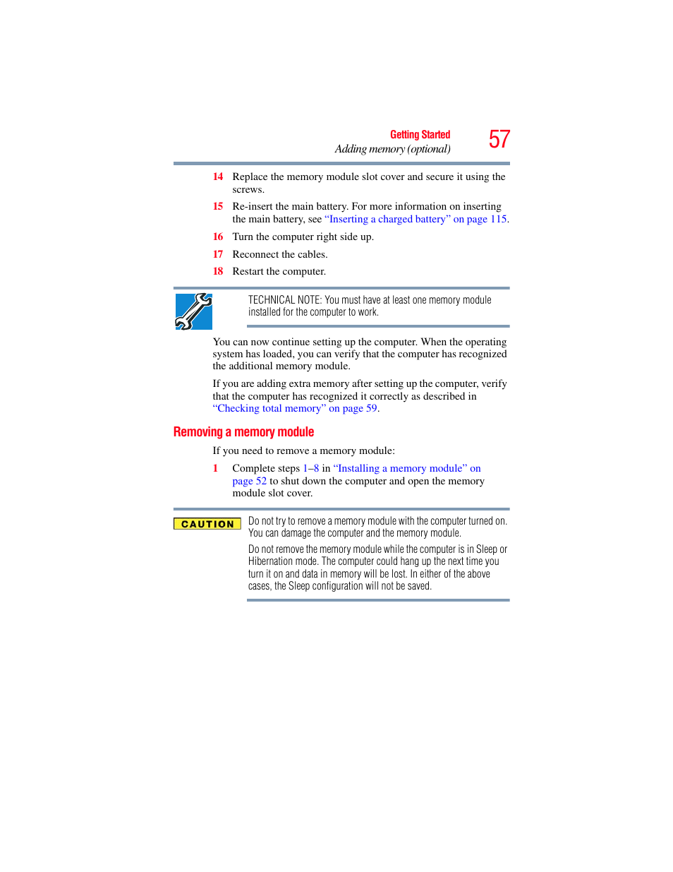 Removing a memory module | Toshiba SATELLITE M300 User Manual | Page 57 / 232