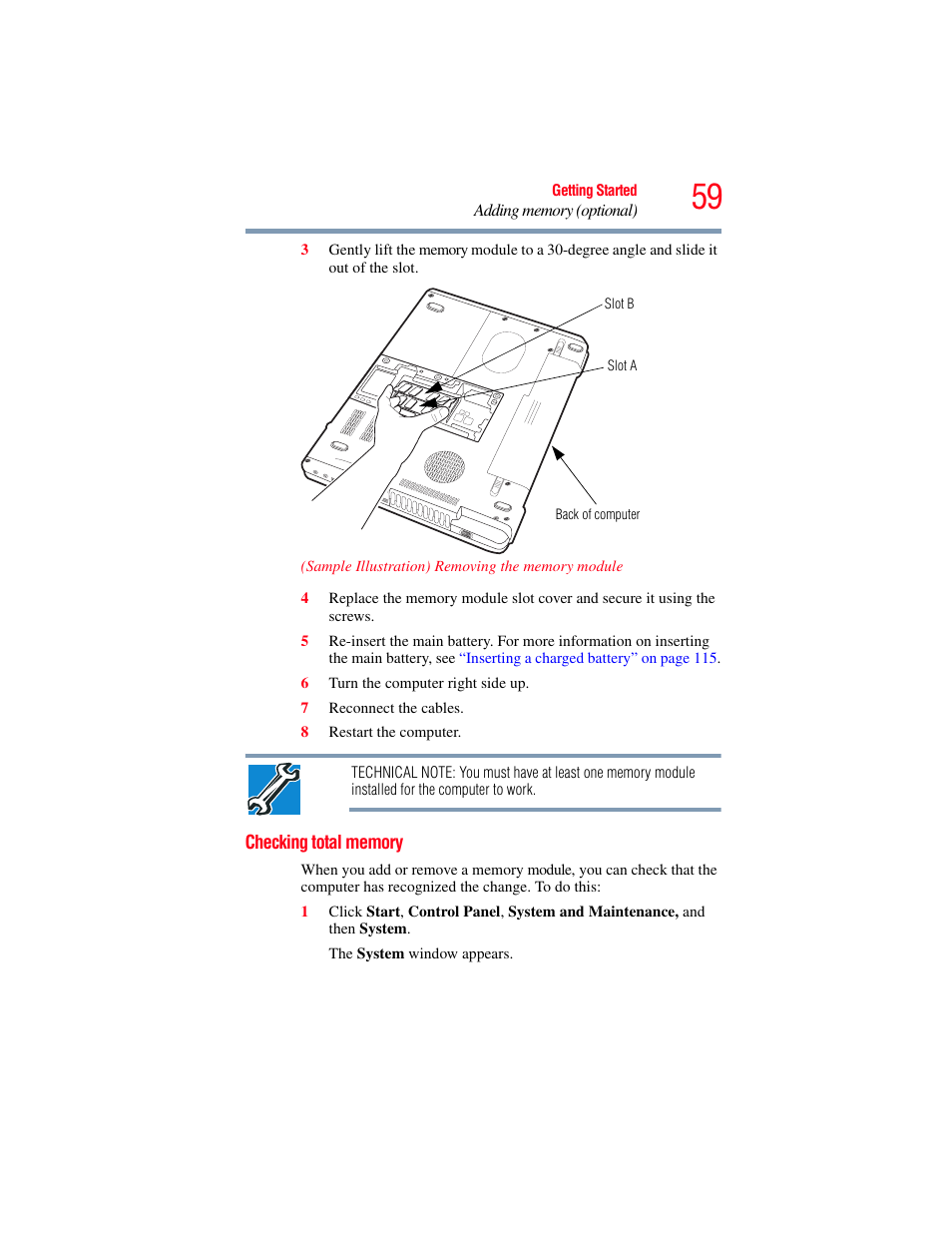 Checking total memory | Toshiba SATELLITE M300 User Manual | Page 59 / 232