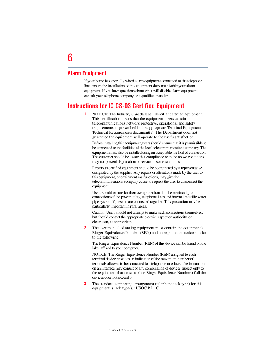 Instructions for ic cs-03 certified equipment | Toshiba SATELLITE M300 User Manual | Page 6 / 232