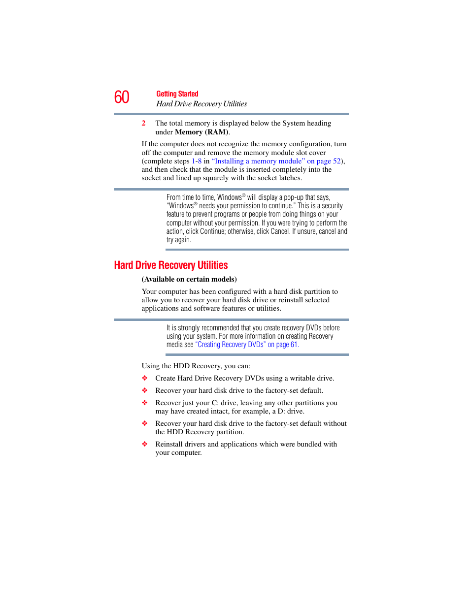 Hard drive recovery utilities | Toshiba SATELLITE M300 User Manual | Page 60 / 232