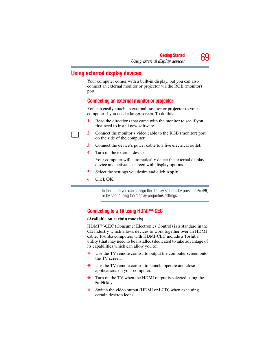 Using external display devices, Using external display | Toshiba SATELLITE M300 User Manual | Page 69 / 232