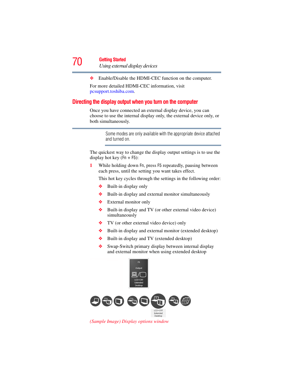 Directing the display output when you, Turn on the computer | Toshiba SATELLITE M300 User Manual | Page 70 / 232