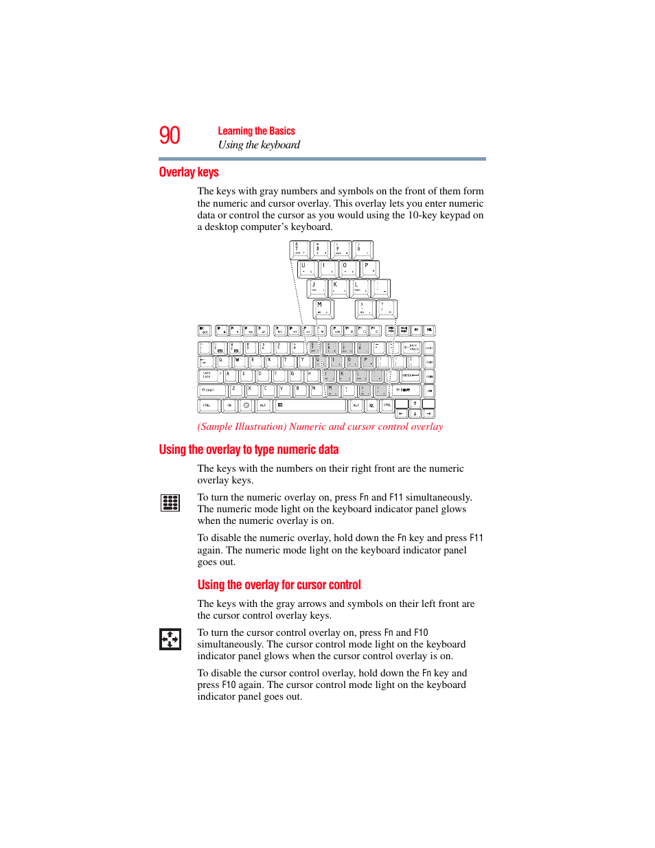 Overlay keys, Using the overlay to type numeric data | Toshiba SATELLITE M300 User Manual | Page 90 / 232