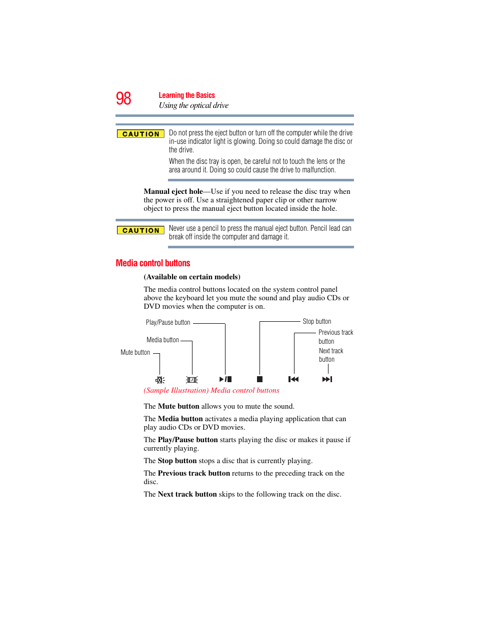 Media control buttons | Toshiba SATELLITE M300 User Manual | Page 98 / 232