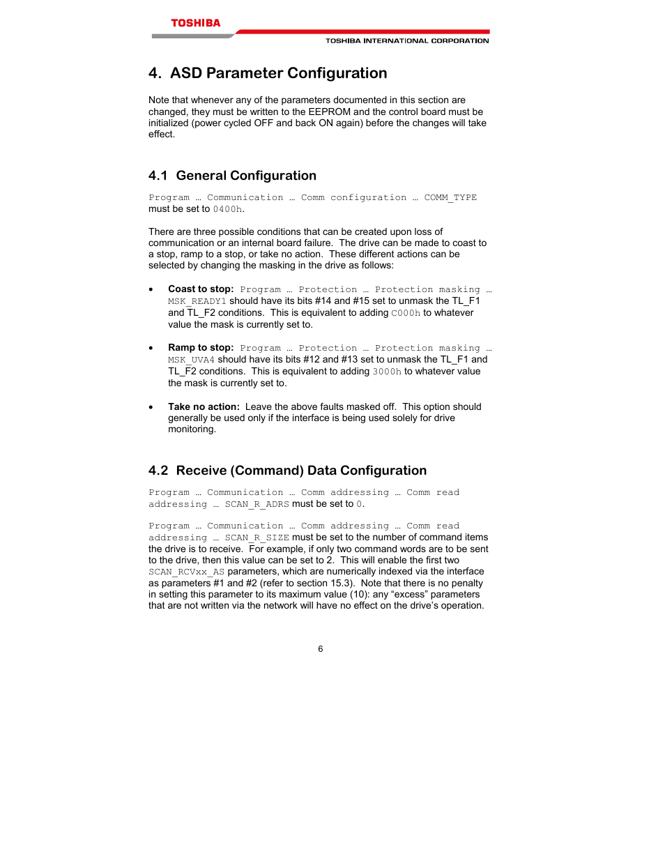 Asd parameter configuration | Toshiba T300MVi User Manual | Page 19 / 69