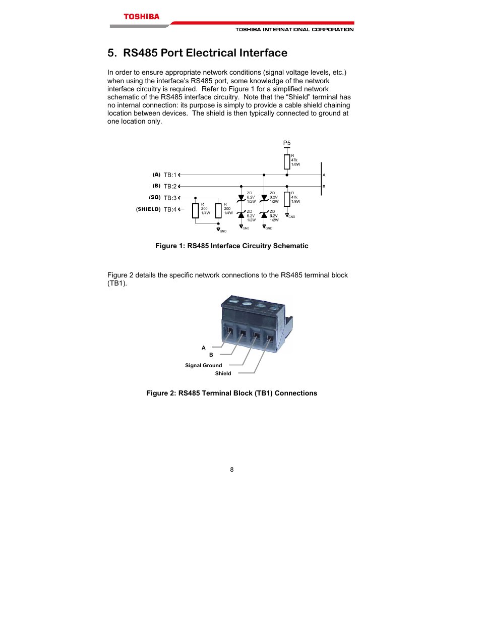 Rs485 port electrical interface | Toshiba T300MVi User Manual | Page 21 / 69