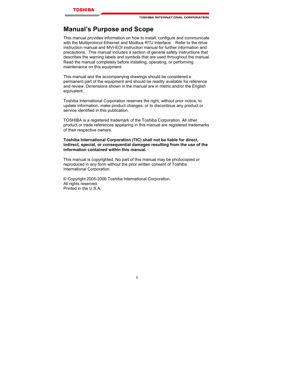 Manual’s purpose and scope | Toshiba T300MVi User Manual | Page 3 / 69