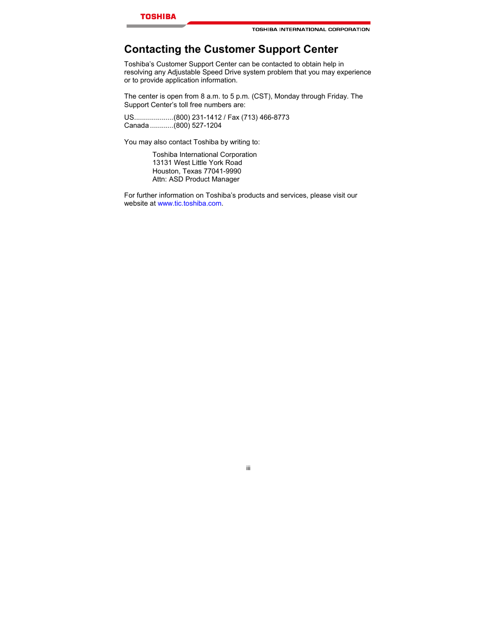 Contacting the customer support center | Toshiba T300MVi User Manual | Page 4 / 69