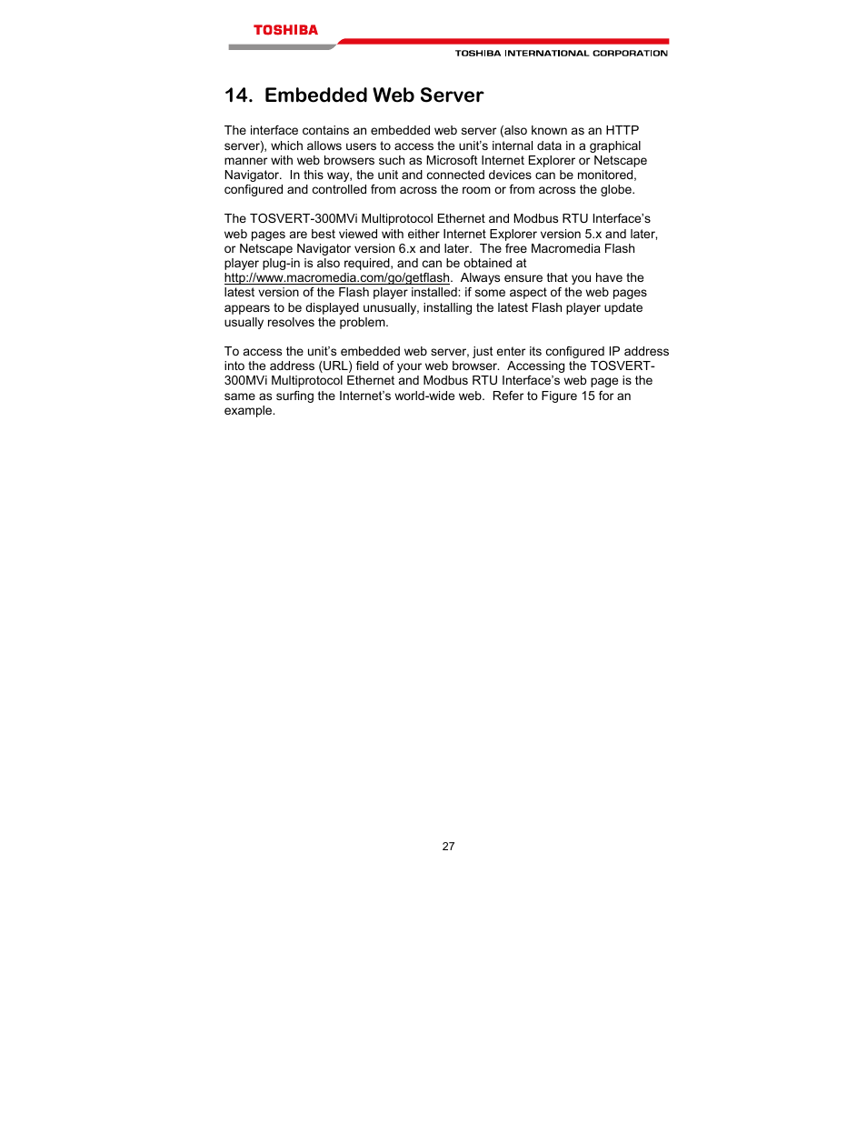 Embedded web server | Toshiba T300MVi User Manual | Page 40 / 69