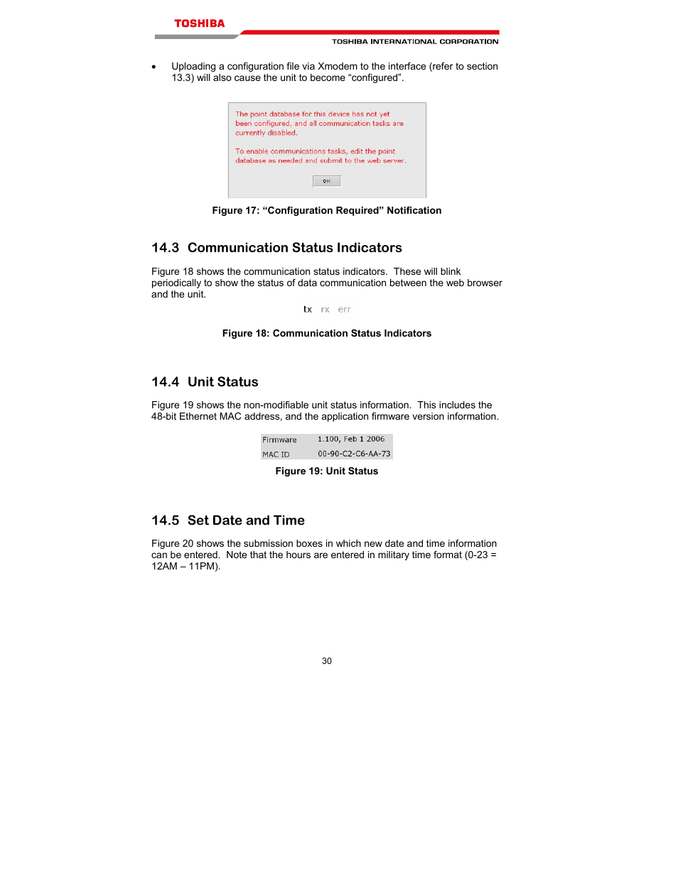 3 communication status indicators, 4 unit status, 5 set date and time | Toshiba T300MVi User Manual | Page 43 / 69