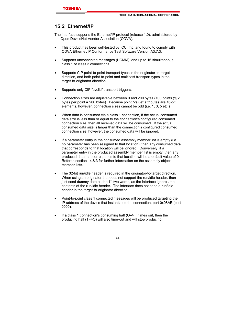 2 ethernet/ip | Toshiba T300MVi User Manual | Page 57 / 69