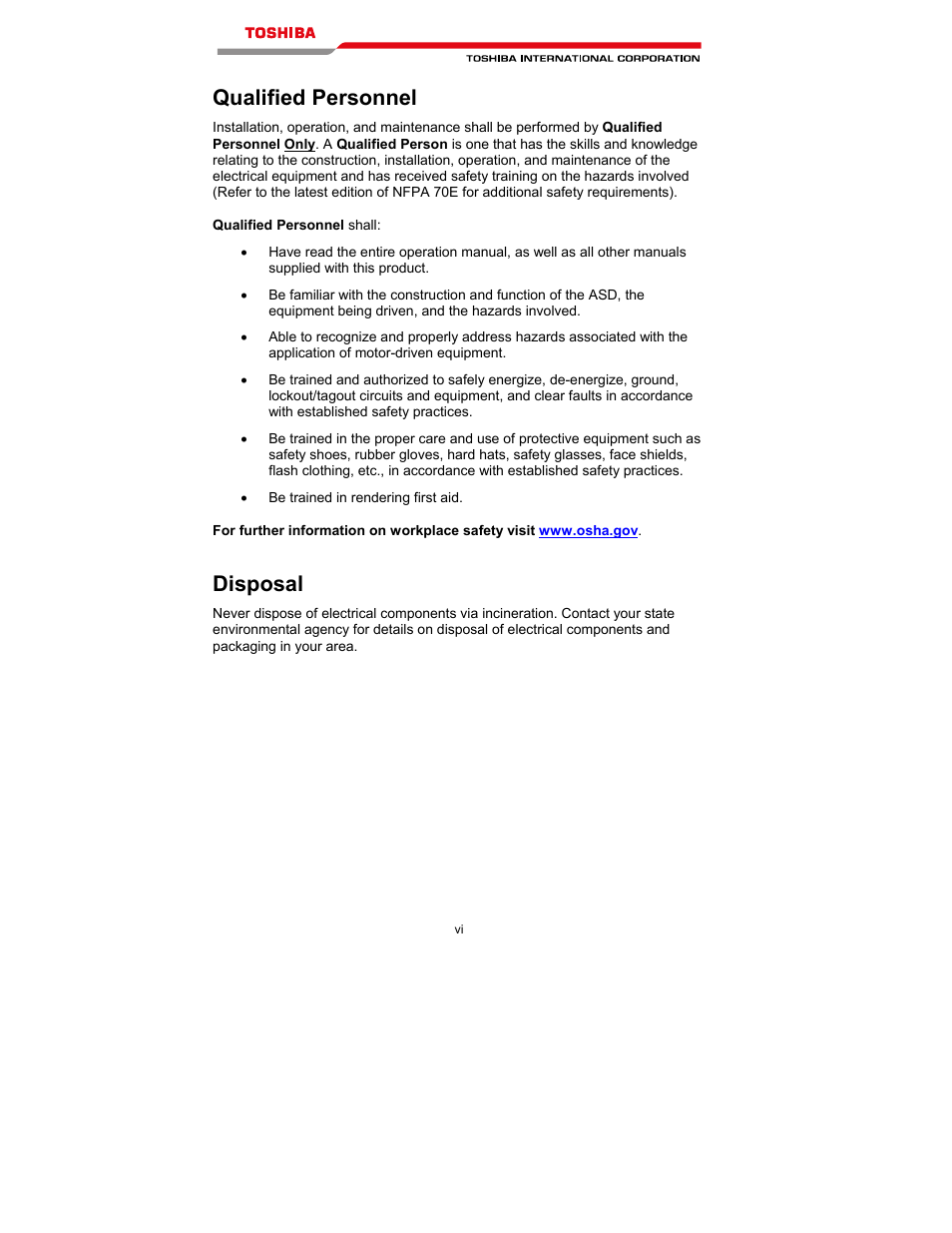 Qualified personnel, Disposal | Toshiba T300MVi User Manual | Page 7 / 69
