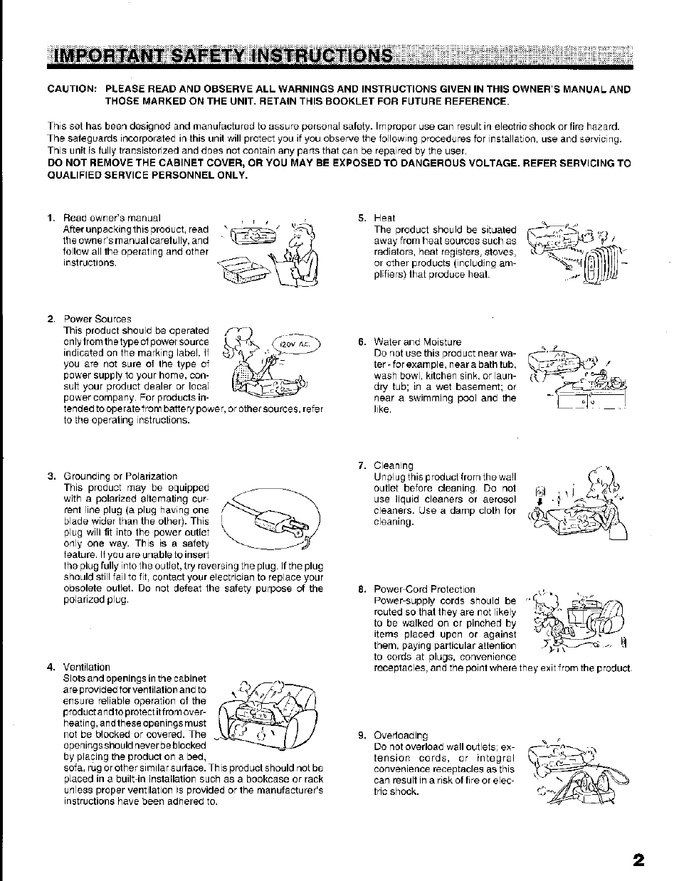Important saféty instructions | Toshiba KV-7168A User Manual | Page 2 / 50