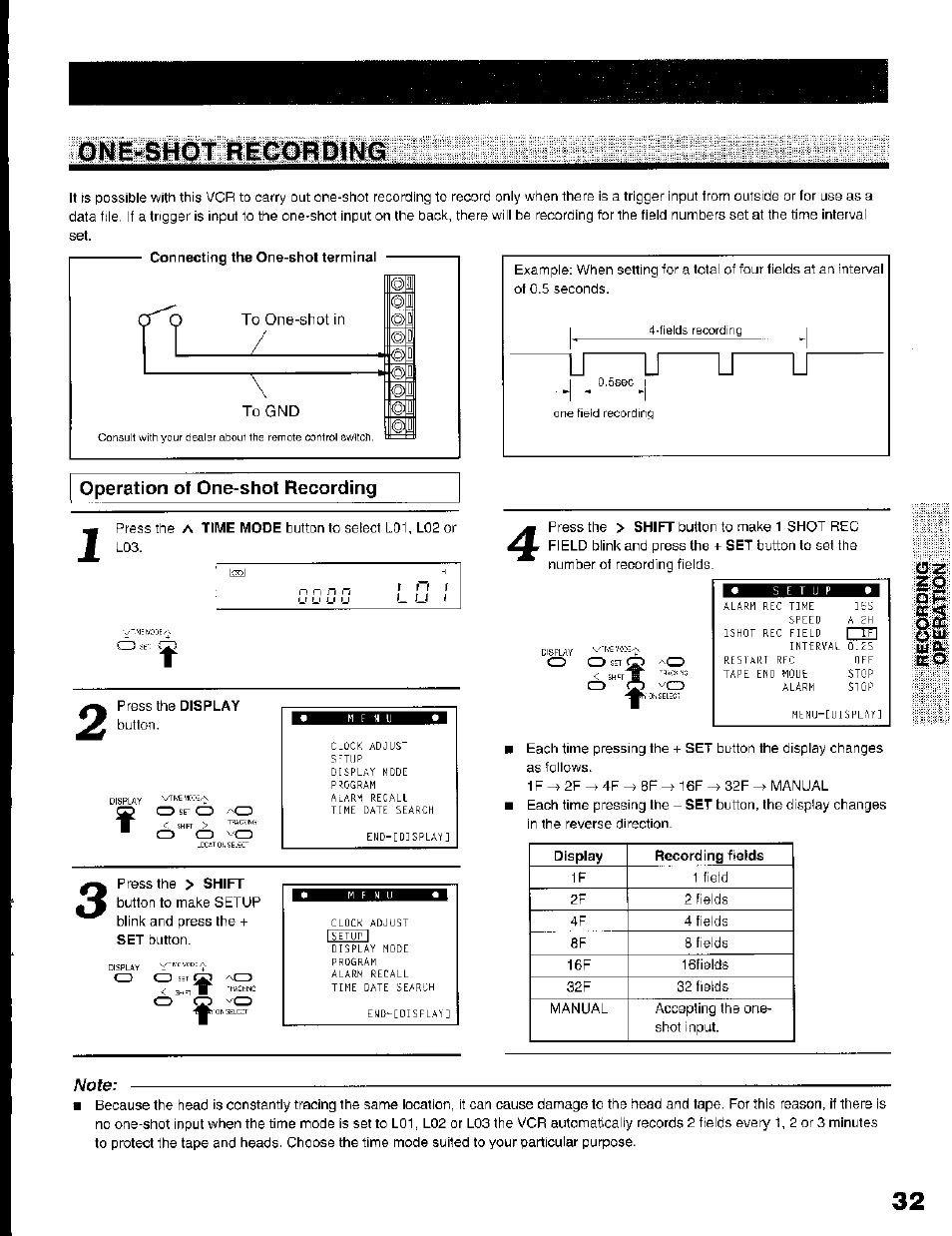 Note, Отшотштшшйш, И lt u | Operation of one-shot recording | Toshiba KV-7168A User Manual | Page 32 / 50