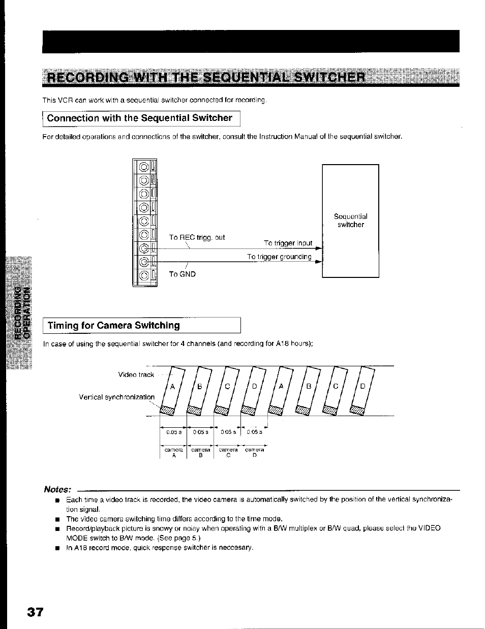 Connection with the sequential switcher, Notes | Toshiba KV-7168A User Manual | Page 37 / 50