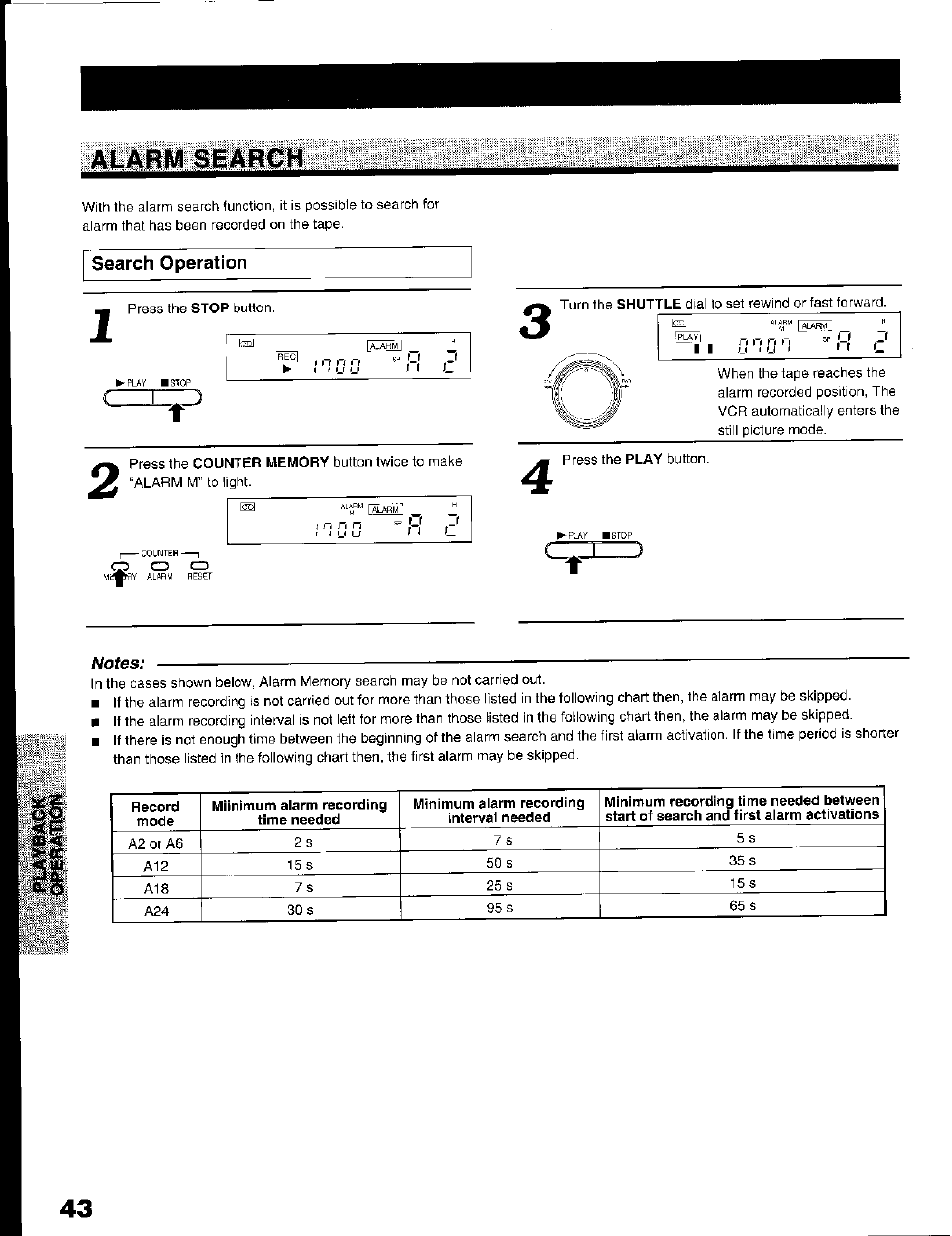 Search operation, Notes | Toshiba KV-7168A User Manual | Page 43 / 50