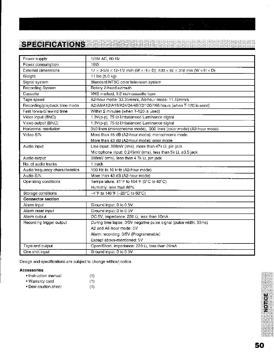 Specifications | Toshiba KV-7168A User Manual | Page 50 / 50