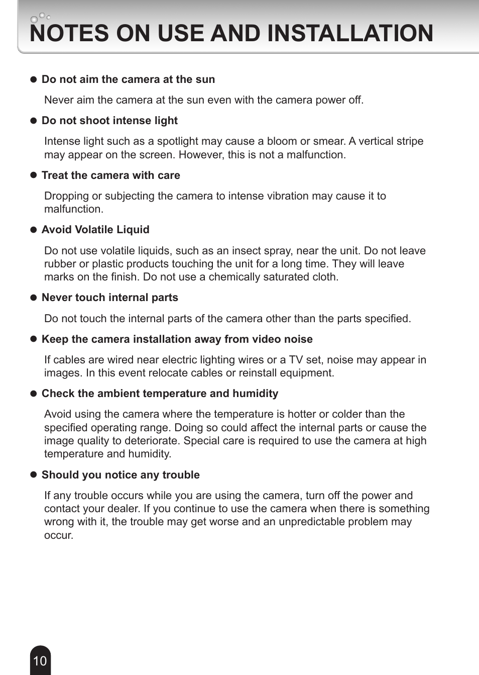 Notes on use and installation | Toshiba IK-WB16A-W User Manual | Page 10 / 24