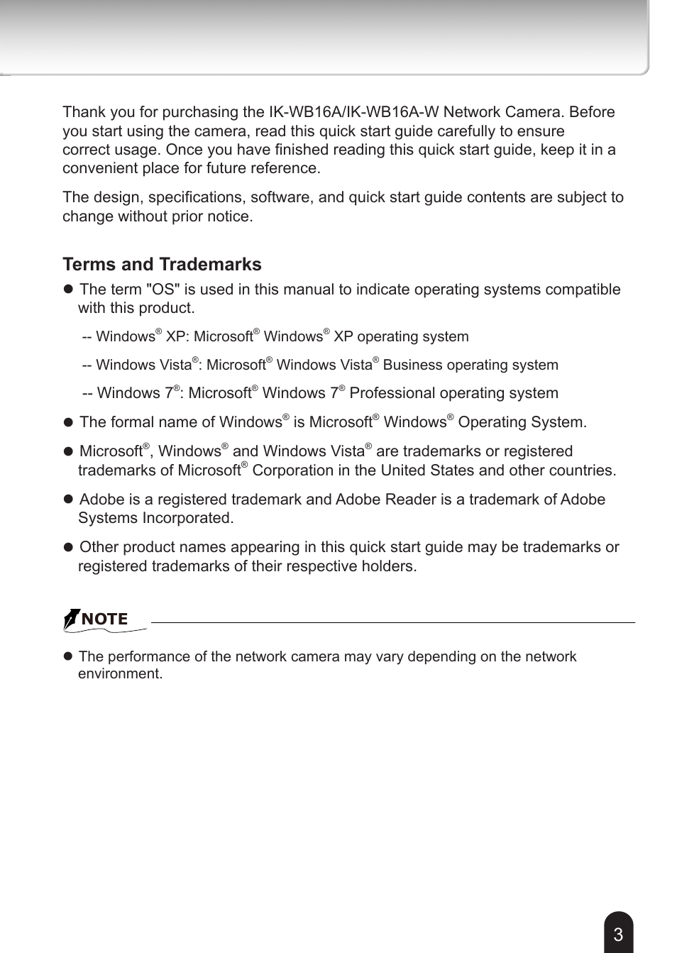 Terms and trademarks | Toshiba IK-WB16A-W User Manual | Page 3 / 24