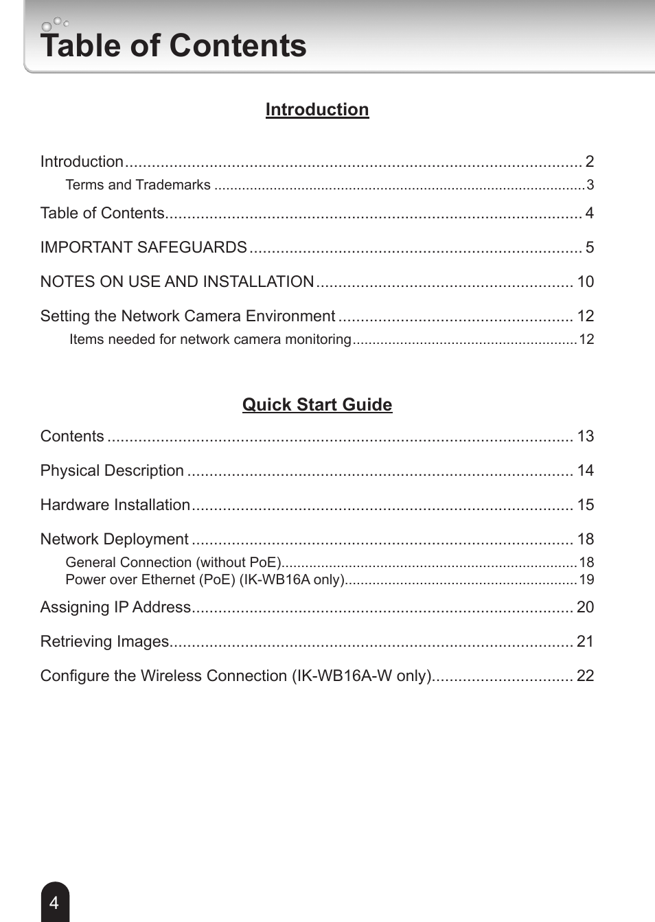 Toshiba IK-WB16A-W User Manual | Page 4 / 24