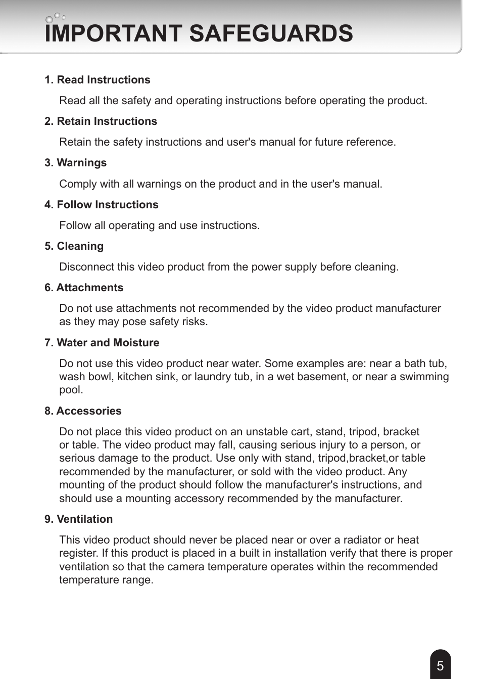 Important safeguards | Toshiba IK-WB16A-W User Manual | Page 5 / 24